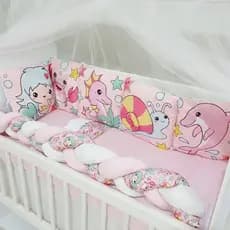 Kit Mini Berço com 12 peças + Saia de Berço Bebê Menina Sereia