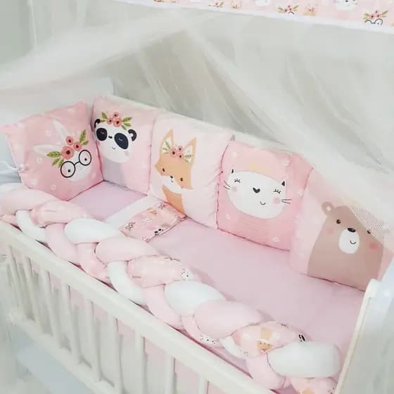 Kit Mini Berço com 12 peças + Saia de Berço Bebê Menina Lhama