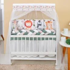 Kit Mini Berço com 12 peças + Saia de Berço Bebê Menino Zoo