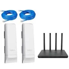 Kit 02 Antenas Internet Via Rádio 5.8 Intelbras Ponto a Ponto + 01 Roteador 4 antenas + Cabo de Rede