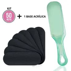 50 Lixas p/ Pés Refil Descartável + 1 Base Suporte Acrílico Profissional