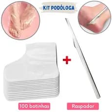 Kit 100 Bota Botinha Plástica Descartável + Espátula Bisturi Spa Pés Raspador Calo Pele Morta