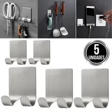 Kit 5 Gancho Suporte Parede Cabide Adesivo Alta Aderência Dupla Face Chave Celular Metal Aço Inox