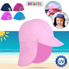 Chapéu Boné Bebê Infantil Praia Proteção Solar UV50+ Menino Menina Piscina Pescoço Nuca Sol Aba