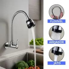 Torneira Cozinha Parede Gourmet Cromado Flexível Aço Inox Econômica Super Resistente Luxo