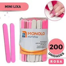200 Lixas Rosa Unha Mini Descartáveis Manicure Pedicure Profissional Mimo Brinde Outubro Rosa Monolo