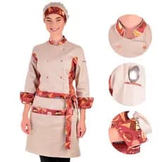 Conjunto Dólmã Avental e Touca Chef Feminino Mirella - Estilo Chef