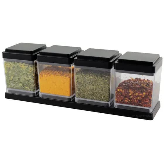 Kit 4 Peças Potes Porta Temperos Condimentos Empilháveis Conjunto Organizador Para Cozinha Armário Mesa