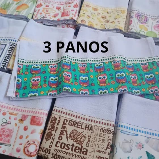 3 Panos De Prato Barrado Pé de Galinha LAMATEX 100% Algodão
