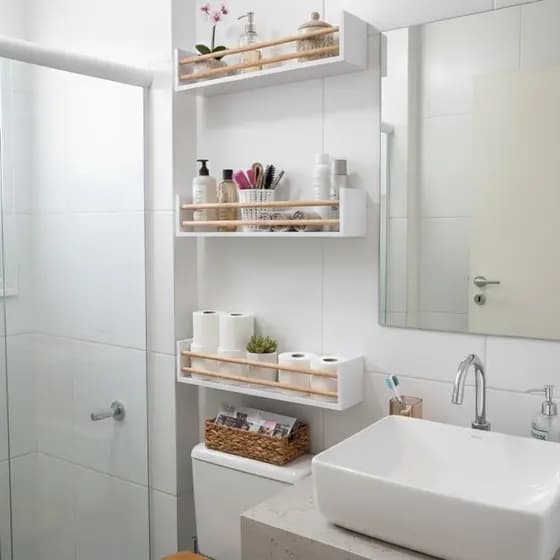 Prateleira para Banheiro Multiuso Porta Cosmético Nicho Auxiliar - MDF e Madeira - Dulce 50 cm