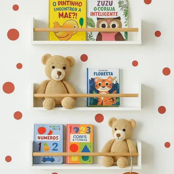 Prateleira Branca Infantil para Livros e Brinquedos - Dulce Duo MDF 40x10cm