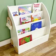 Estante Montessori Infantil Porta Livros em MDF Branco • Revisteiro Expositor Hanna