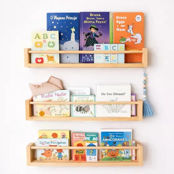 Prateleira Infantil de Madeira Porta Livros Brinquedos e Decoração - Dulce Slim 40cm