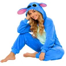 Pijama Stitch Pijama Feminino Pijama Masculino Adulto Longo Com Zíper