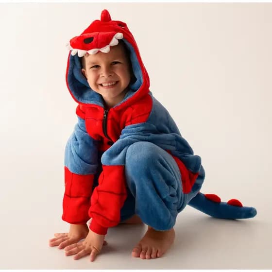 Macacão Roupa infantil homem aranha dinossauro vermelho cosplay