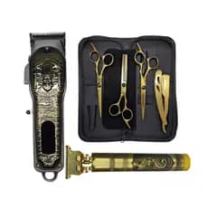Kit Barbeiro Profissional com 2 Máquinas De Cabelo + 3 Tesouras
