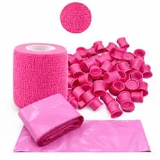1 Bandagem + 50un Protetor de Pen Tattoo Dermógrafo batoques rosa tebori silicone com ventosa