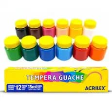 Kit Tinta Para Pintar Tinta Guache Tempera Pintura Infantil 15ml 12 Cores Acrilex