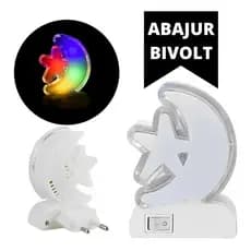 Luminária Noturna Led Abajur Tomada Led Colorido Bivolt Infantil Quarto Borboleta Lua Estrela Coração