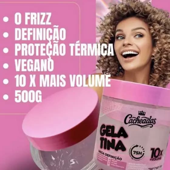 Kit Gelatina Capilar Cachos 1kg 500g Mega Definição Volume Antifrizz Hidratação Vegana Premium