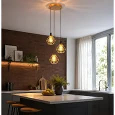 Lustre Luminária de Teto Conjunto Pendente Diamante Triplo e-led Aramado Moderno 127v/220v