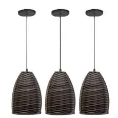 3 Luminária Junco Taça Lustre Pendente Aramado Fibra Sintética Moderno