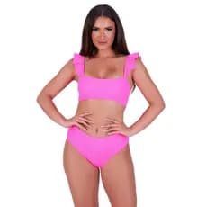 Biquini Cropped e Calcinha Alta Tendência Alça Babado Verão Daiana