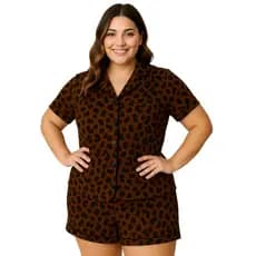 Pijama Americano Estampado Plus Size Blusa com Botões que Abrem e Short Anastácia 50 52 54 56