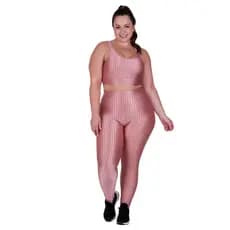 Conjunto Plus Size Fitness 3D Moda Feminina Bella da Serra Cropped Bojo Removível e Legging Cintura Alta Bárbara