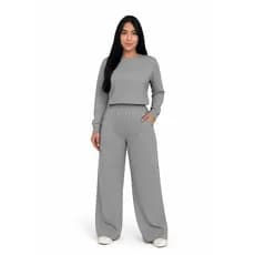 Conjunto Moletinho Blusa com Manga Longa e Calça Wide Leg e Samantha