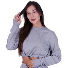 Cropped de Moletom Feminino Blusa de Inverno Manga Longa Casaco Moletinho com Regulagem Louise