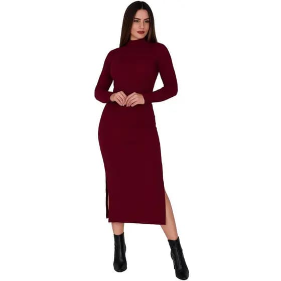 Vestido Manga Longa Gola Alta Inverno Midi Patrícia