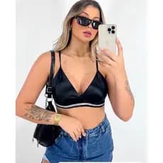 Top Cropped Alfaiataria strass com amarrações no pescoço e costas top Cropped brilhante gringa