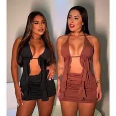 Conjunto Cropped Babado e Saia Curta