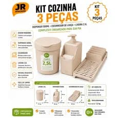 Kit Cozinha 3 Peças Coza brinox Dispenser Porta Esponja Escorredor de Louça e Lixeira 2,5L Organizador Pia