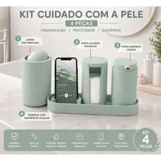 Kit Organizador Banheiro lixeira, Porta Algodão, Dispenser, Bandeja, Suporte Celular