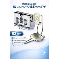 Cilindro 53mm Soprano Miolo Fechadura Porta PY Metal Cromado 2 Chaves