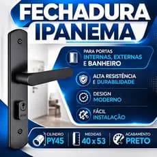 Fechadura Ipanema Reta Preta 40x53 Porta Interna Externa Banheiro Maçaneta Alavanca Preto