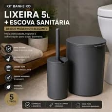 Kit Lixeira Banheiro 5 Litros + Escova Sanitária Suporte Fechado Moderno Premium