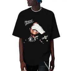 Camiseta Algodão Unissex Michael Jackson Rosto Mão Camisa Masculina T-Shirt Feminina Atoms
