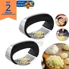 Kit 2 Espremedor Amassador Triturador De Alho Inox Manual Cozinha Moedor