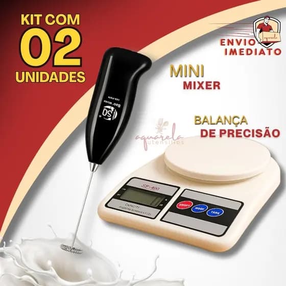 Balança Cozinha Digital + Mini Mixer Para Receitas Misturador Batedor Pesagem Alta Precisão Cozinha