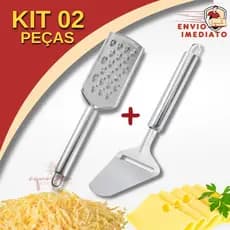 Kit Fatiador Queijo + Ralador Grosso Cozinha Inox Premium para Cortar e Fatiar Ralar Legumes eMussarela