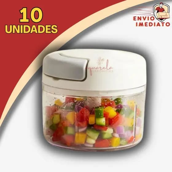 kit 10 Mini Triturador Processador de Alimentos 2 Lâminas Para Cortar Alho Cebola Cortador
