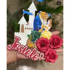 Topo/Topper de bolo BELA E A FERA 3D personalizado