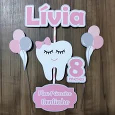 Topo/Topper de bolo simples MEU PRIMEIRO DENTINHO MENINA personalizado