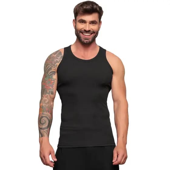 Regata Masculina Modelo Americano Canelada Algodão Slim Fit