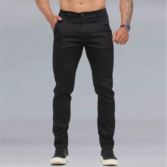Calça Masculina Sarja Esporte Fino Alfaiataria Brim Lycra Bolso Faca Elastano Slim