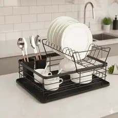Escorredor Loucas 2 Andares Design Inovador Alta Capacidade Preto Fosco Elegante Organizador Cozinha
