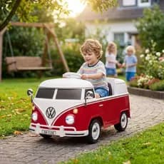 Carrinho Elétrico Infantil Mini Kombi Classic Retro Vermelha Bateria Controle Remoto Som Luz